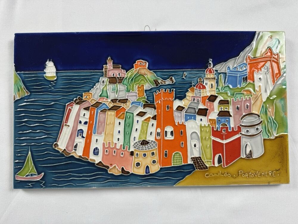 Creazioni Luciano Portovenere Italy Ceramic Relief Wall Tile Plaque Handmade 11”